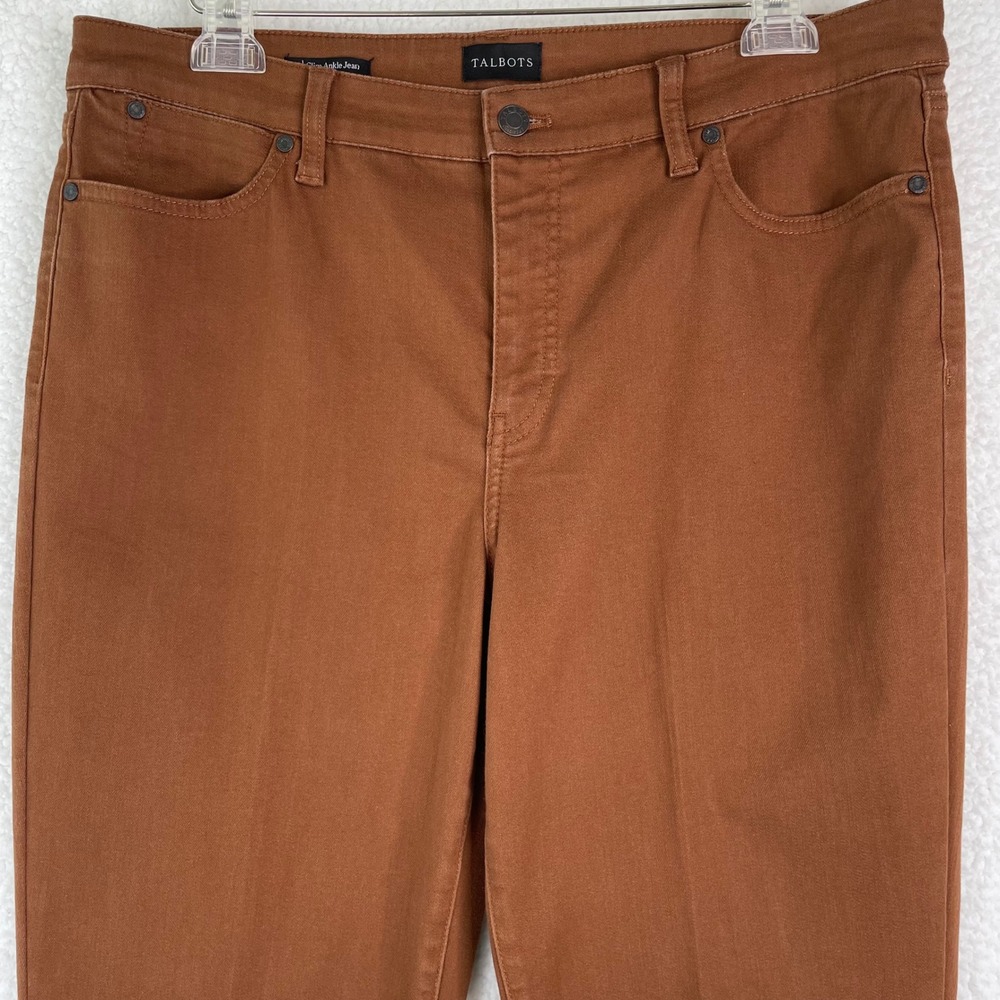 Talbots Slim Ankle Jeans Womens 14 Rust Brown High Rise Stretch Denim Pants
